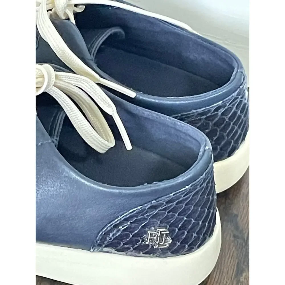 Lauren Ralph Lauren Navy Leather Snake Toe Sneakers Womens 6